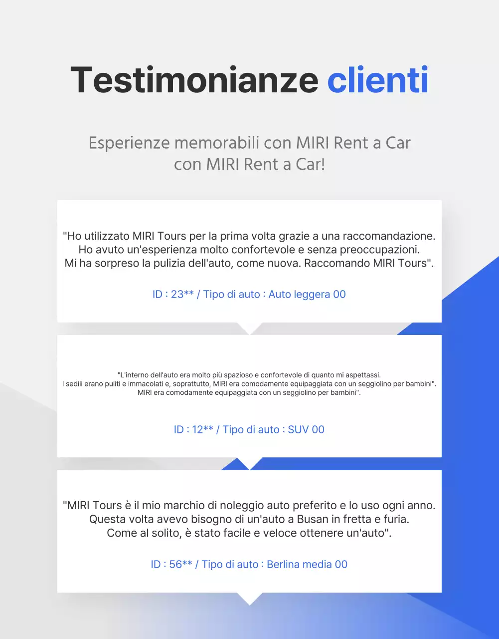 Semplice annuncio di noleggio auto di un'agenzia di viaggi in blu e arancione