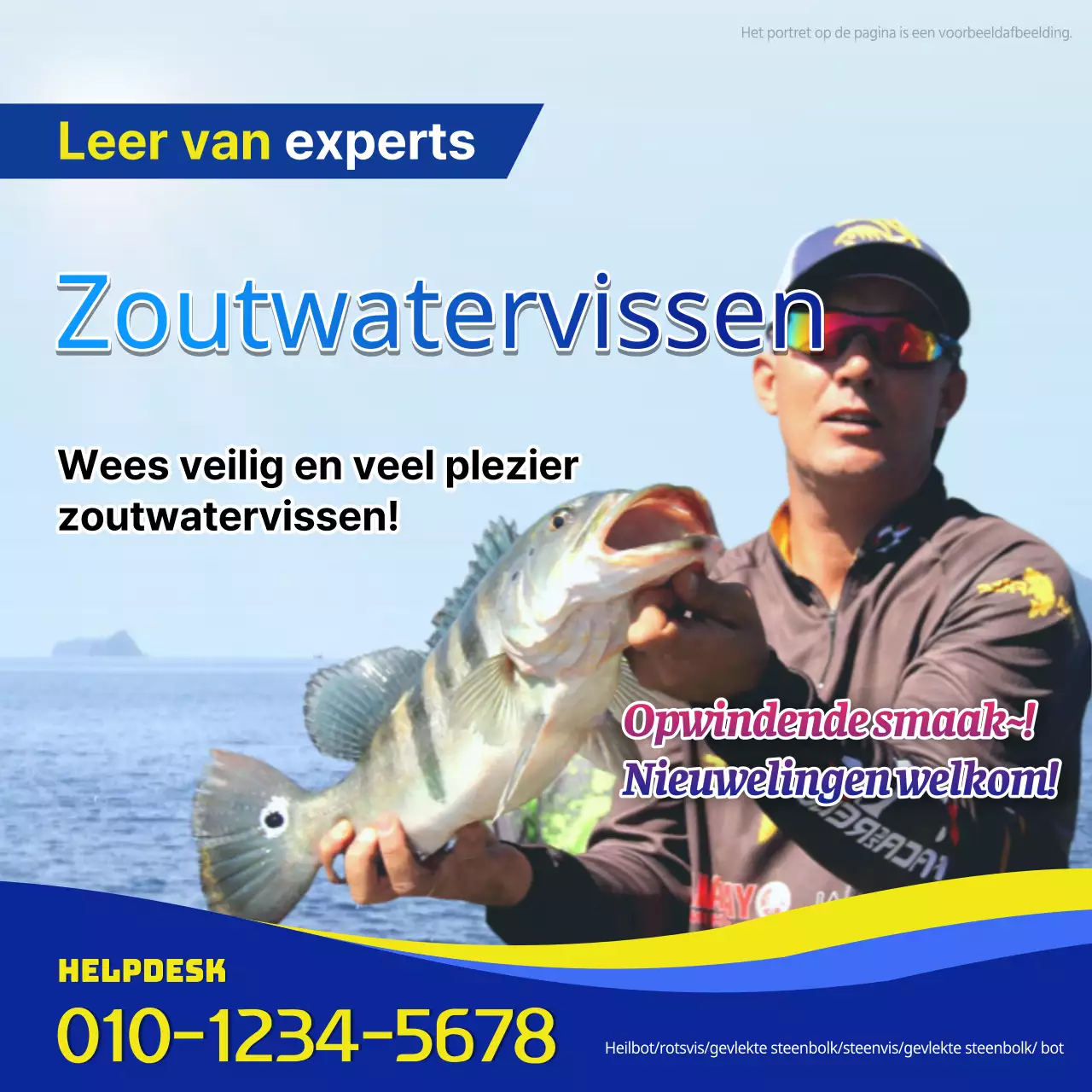 Kitscherige gele en blauwe zeevisreclames