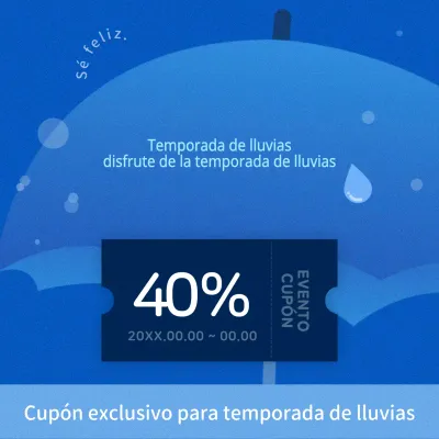 Anuncio sencillo de venta en temporada de lluvias en azul