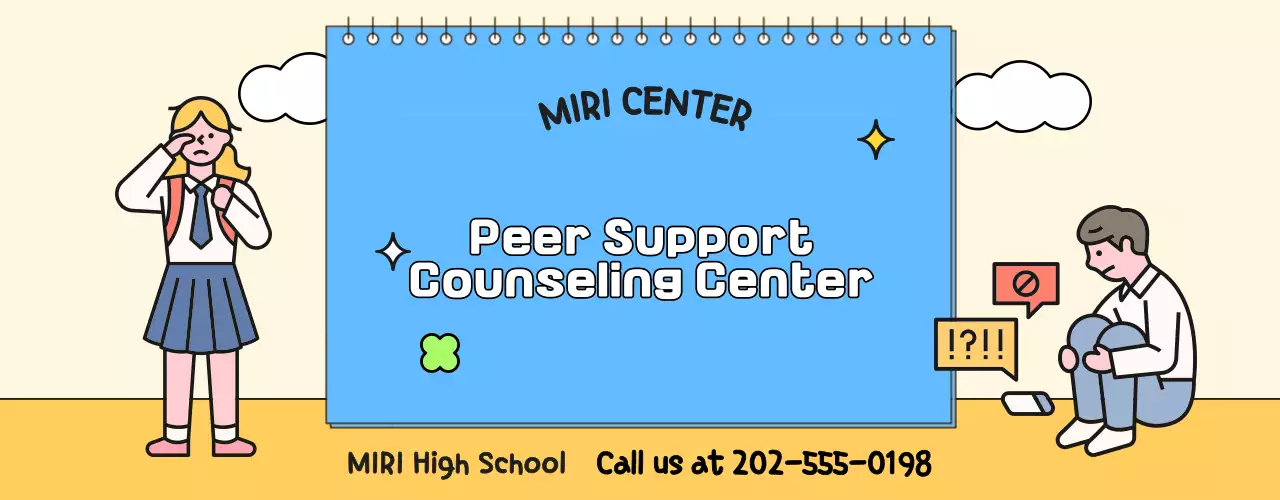 For promoting your counseling center with blue and yellow student illustrations