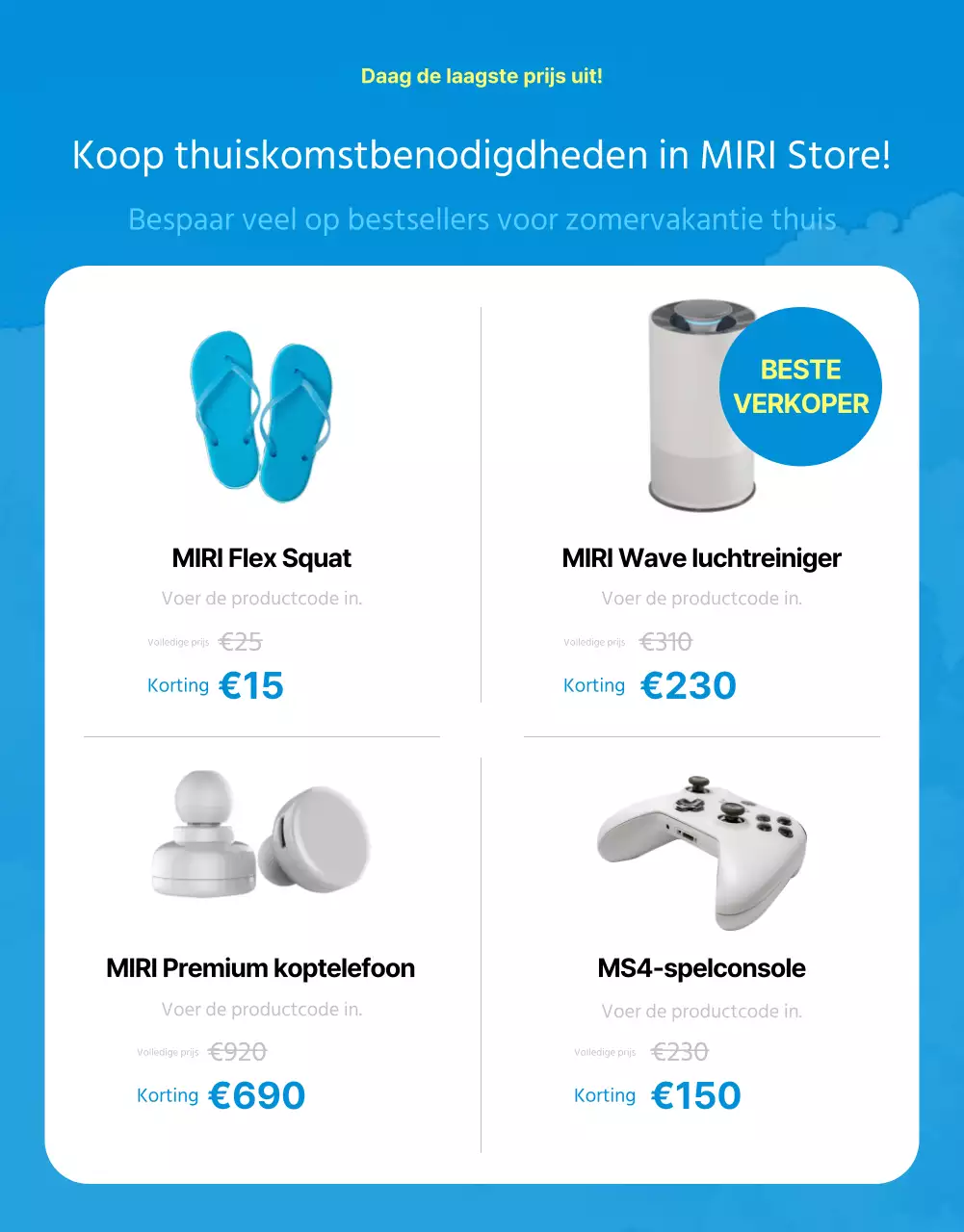 Advertentie zomeruitverkoop met blauwe en gele accenten