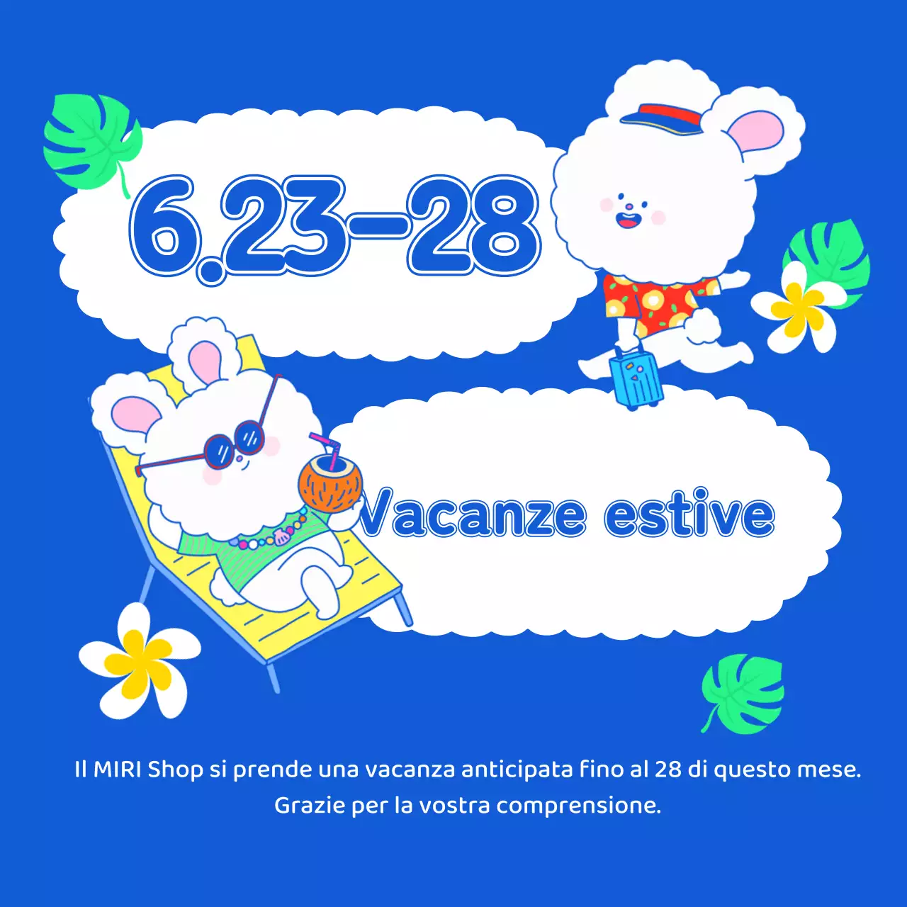 Un annuncio di vacanze estive in bianco e blu