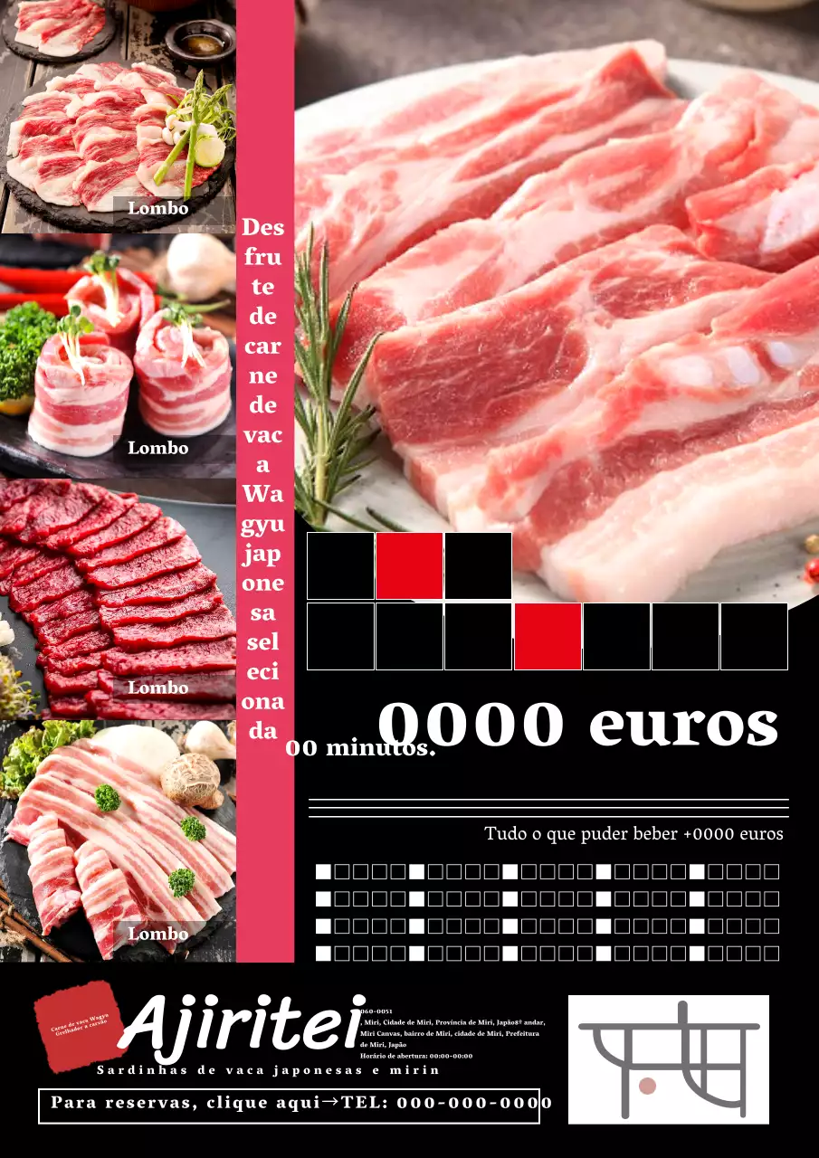 Anúncio simples a preto e branco da loja wagyu