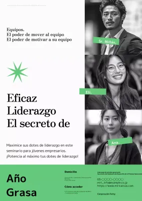 Un moderno anuncio en verde y negro para un seminario sobre el fomento de la próxima generación de líderes.