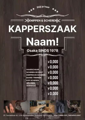 Eenvoudige en stijlvolle herenkappersreclame in bruin en wit