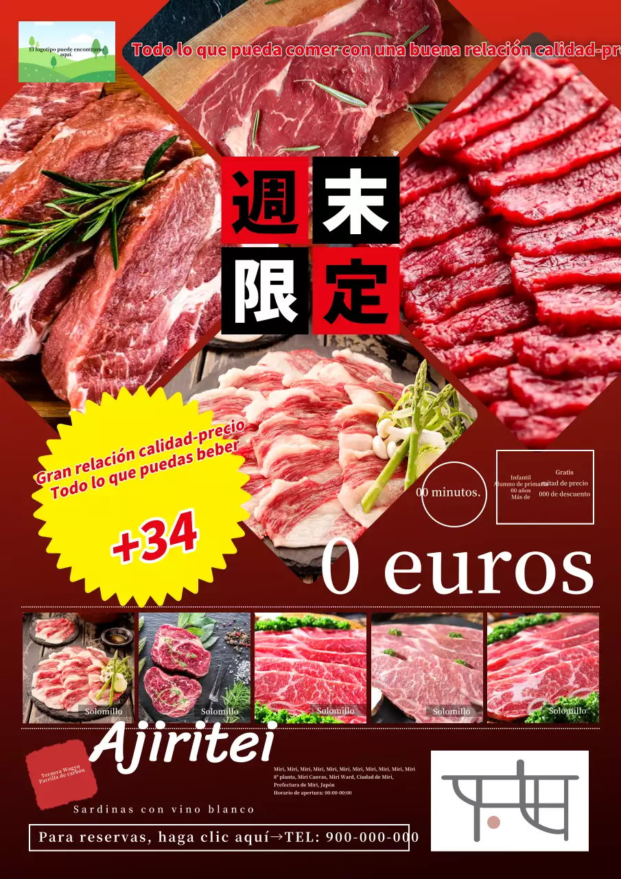 Precio simple de carnicería y anuncio de todo a la carta en rojo