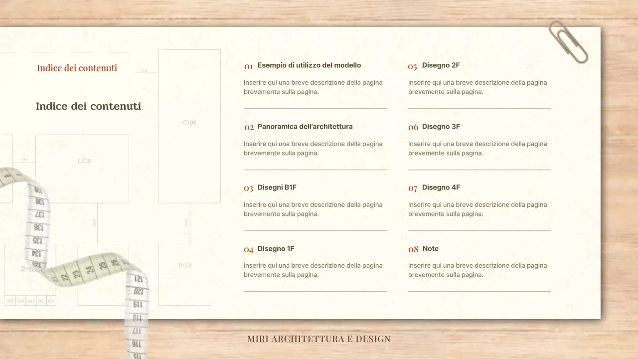 Un brief di architettura e design semplice in rosso e beige