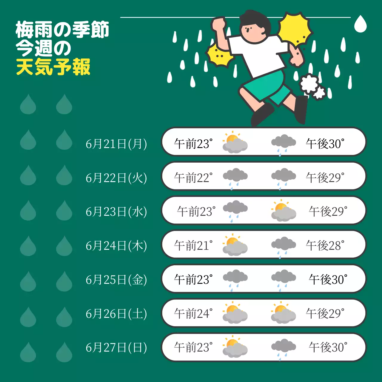 黄色 シンプル 天気 お知らせ Instagram カルーセル