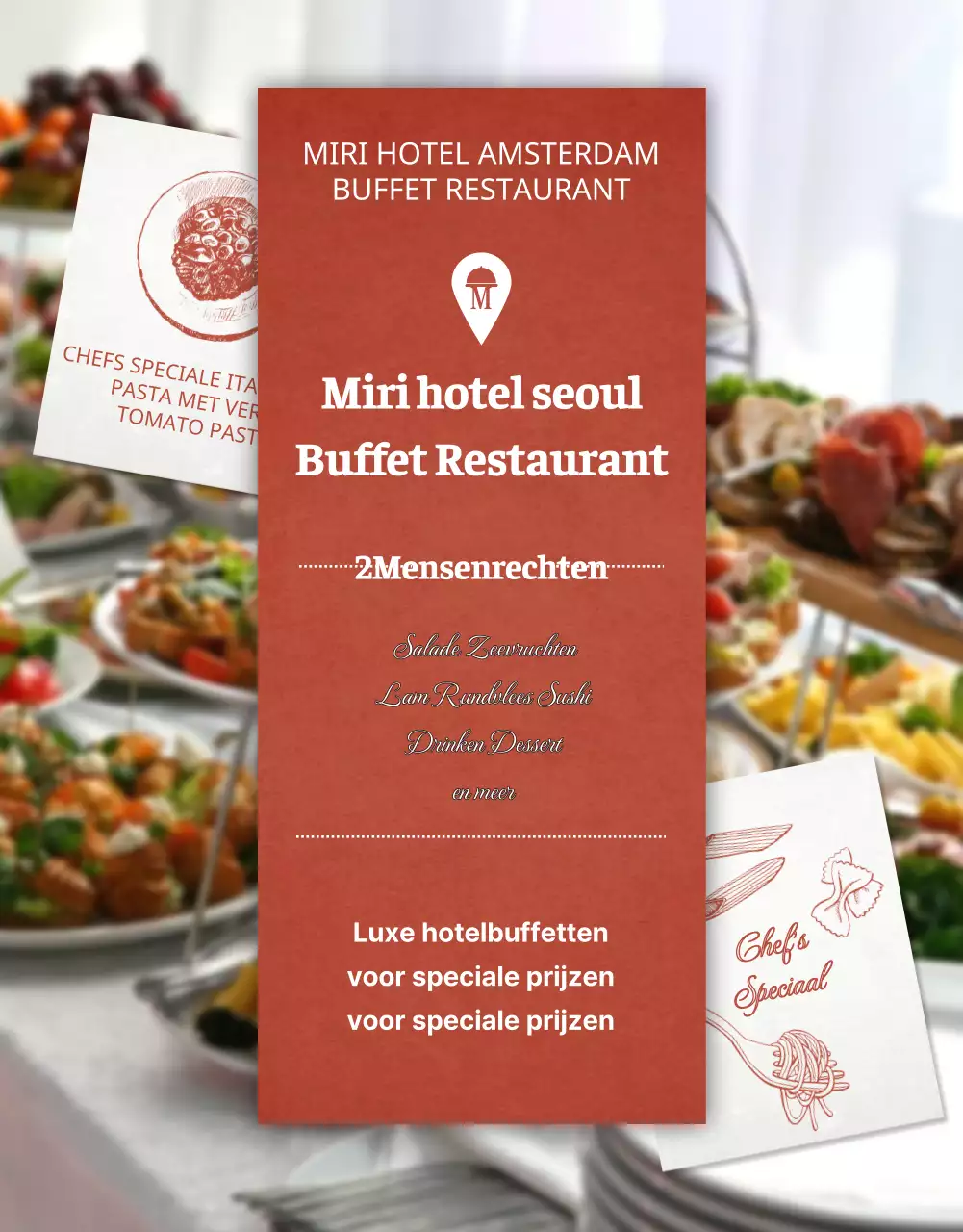 Klassieke hotelbuffetten in rode en ivoorkleurige post