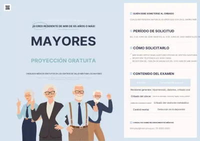 Información sobre revisiones médicas gratuitas para personas mayores en sencillos colores azul claro y marrón