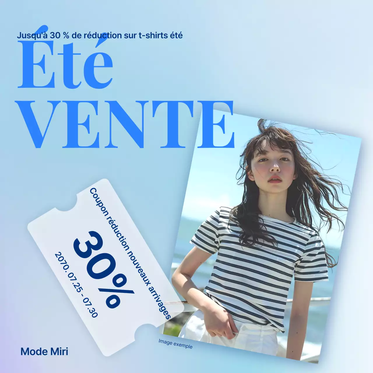Publicité kitsch pour les soldes d'été en bleu et bleu ciel