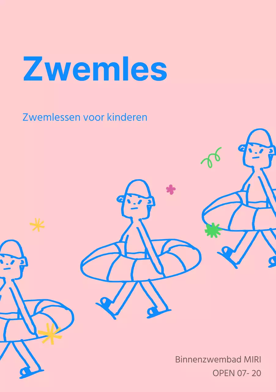 Blauwe en roze zwem- en bewegingscentra voor kinderen promoten