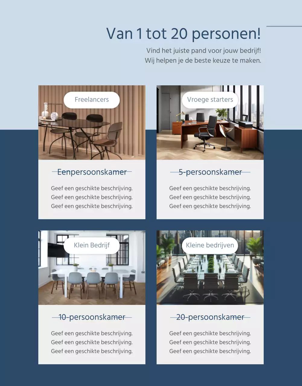 Een blauw-witte coworkingruimte promoten