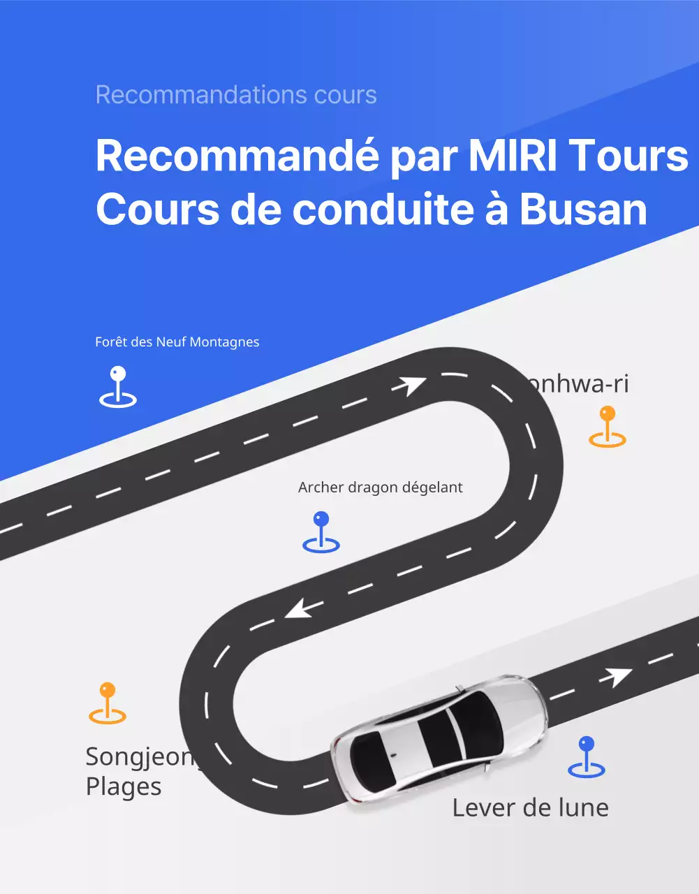 Annonce simple d'une agence de voyage pour la location d'une voiture en bleu et orange