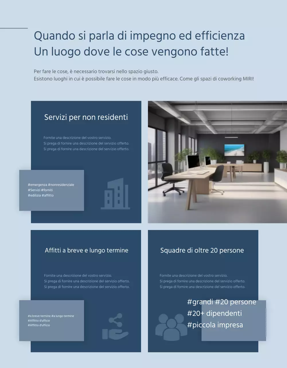 Promuovere uno spazio di coworking blu e bianco