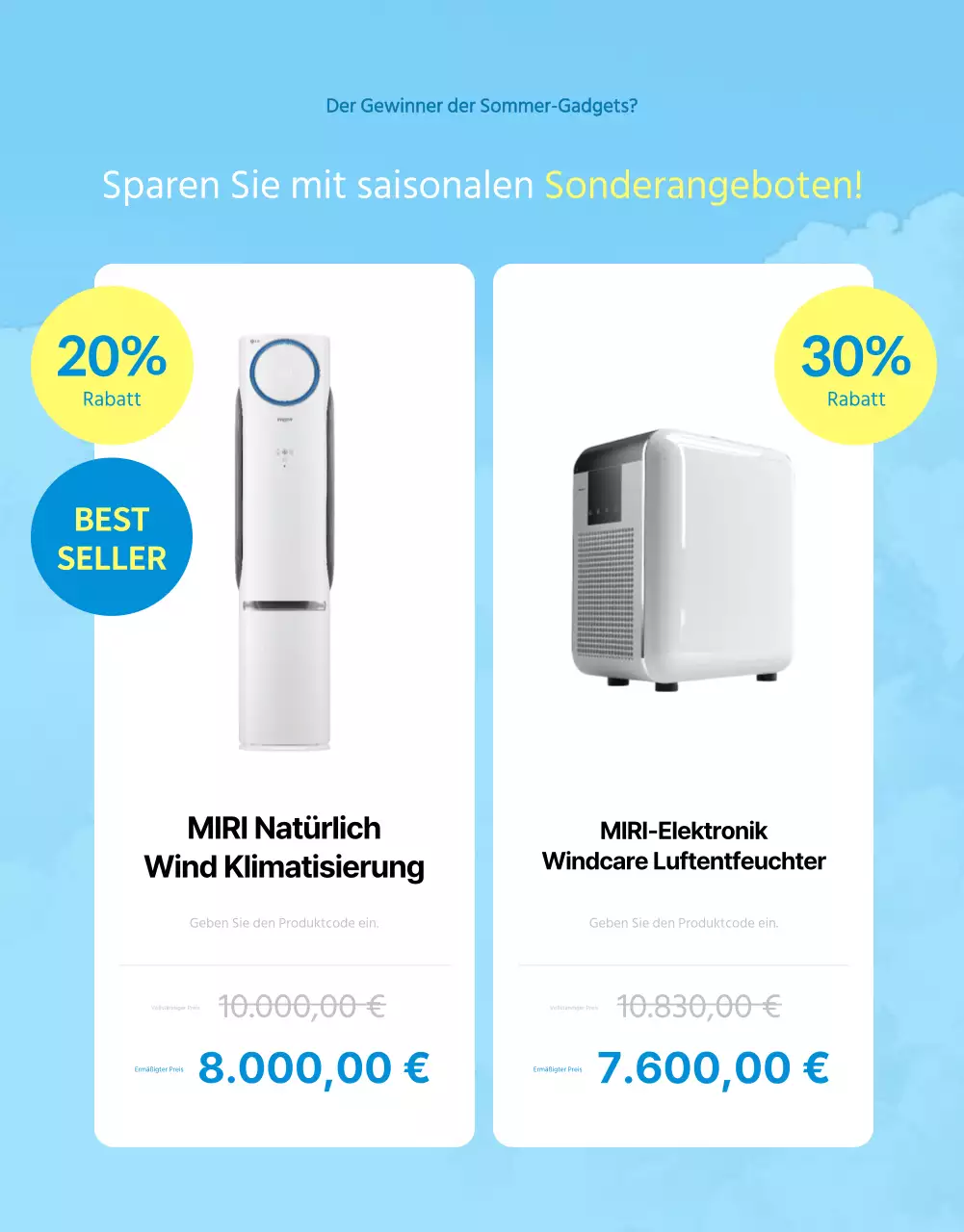 Sommerschlussverkaufsanzeige mit blauen und gelben Akzenten