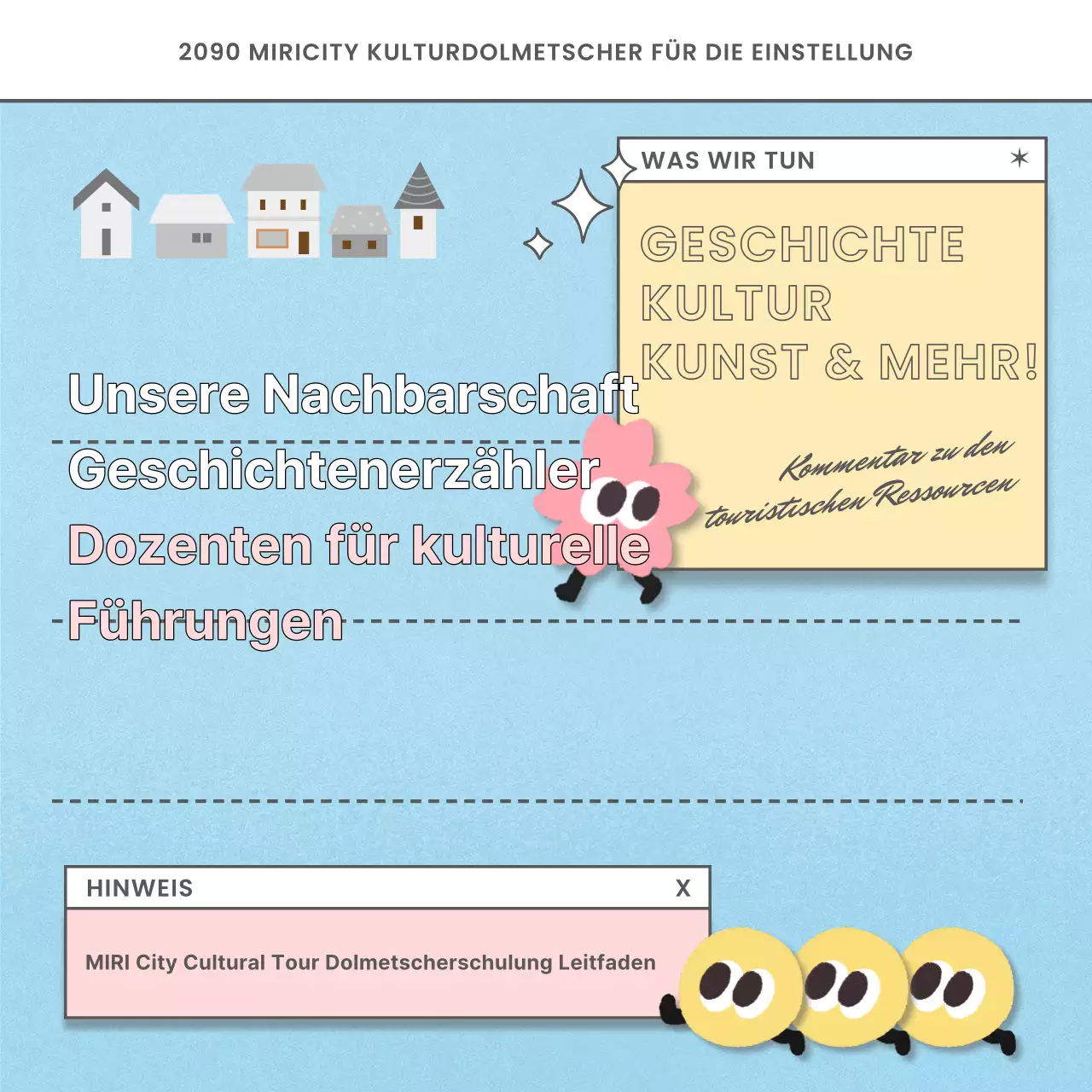 Hellblaue und rosafarbene Kulturdolmetscher werden für einen neuen Job gesucht