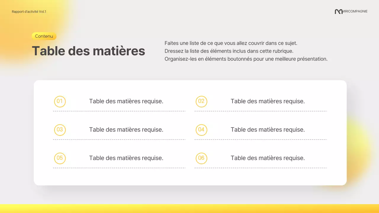 Un rapport d'entreprise moderne en jaune et gris