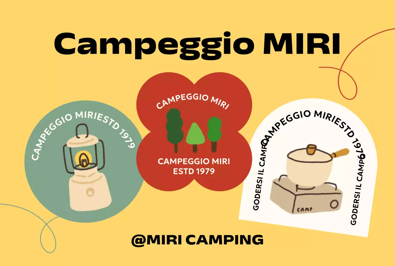 Campeggio con varie forme e immagini del campeggio disegnate a mano