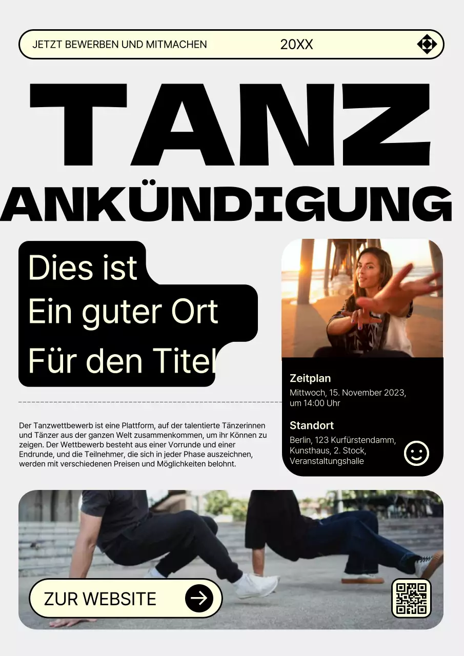 Trendige Tanzvorstellungsanzeige in Grau und Gelb
