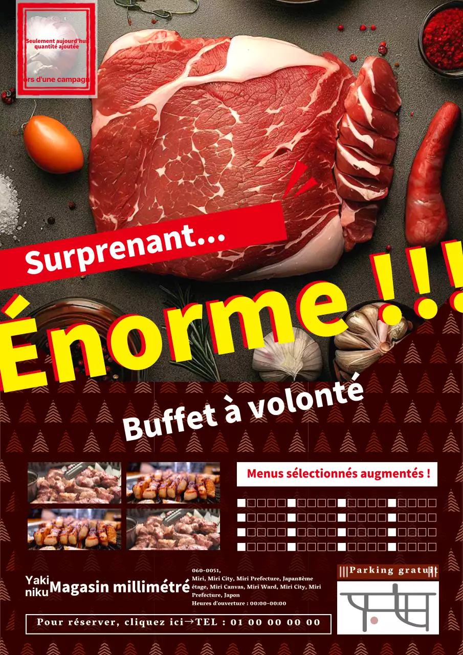 Publicité pour un magasin de viande avec un lettrage simple et gras en marron
