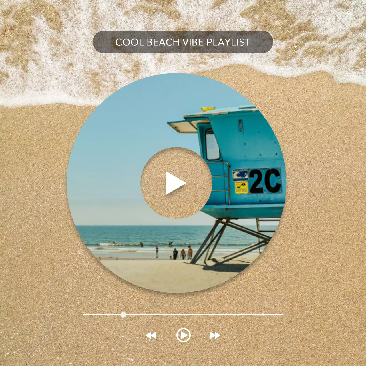 Un moderno poste de música oceánica de vacaciones de verano en azul claro y blanco