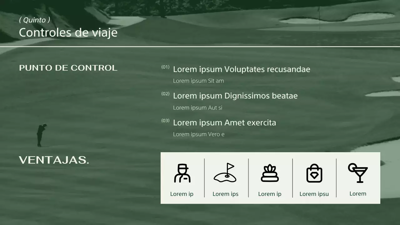 Una moderna guía de viajes de golf en color caqui y marfil