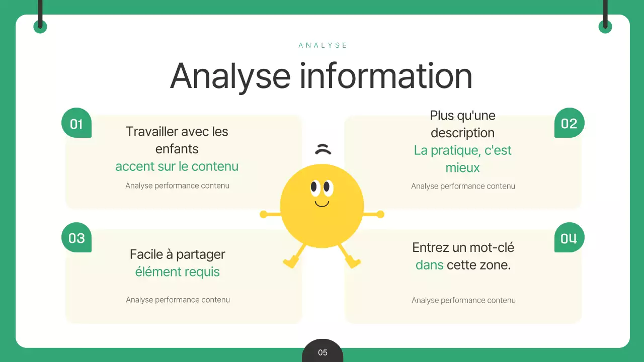 Un rapport analytique vert et jaune sur le contenu des enfants