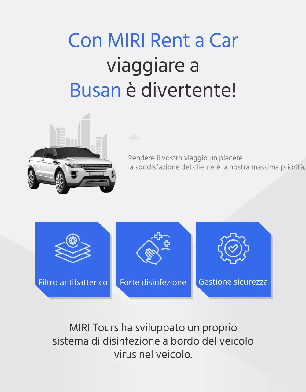 Semplice annuncio di noleggio auto di un'agenzia di viaggi in blu e arancione