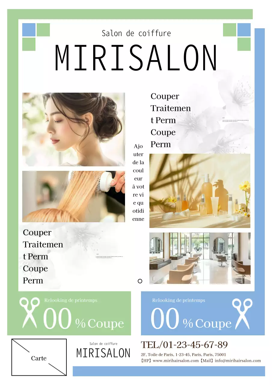 Publicité géométrique moderne pour un salon de beauté en vert et bleu
