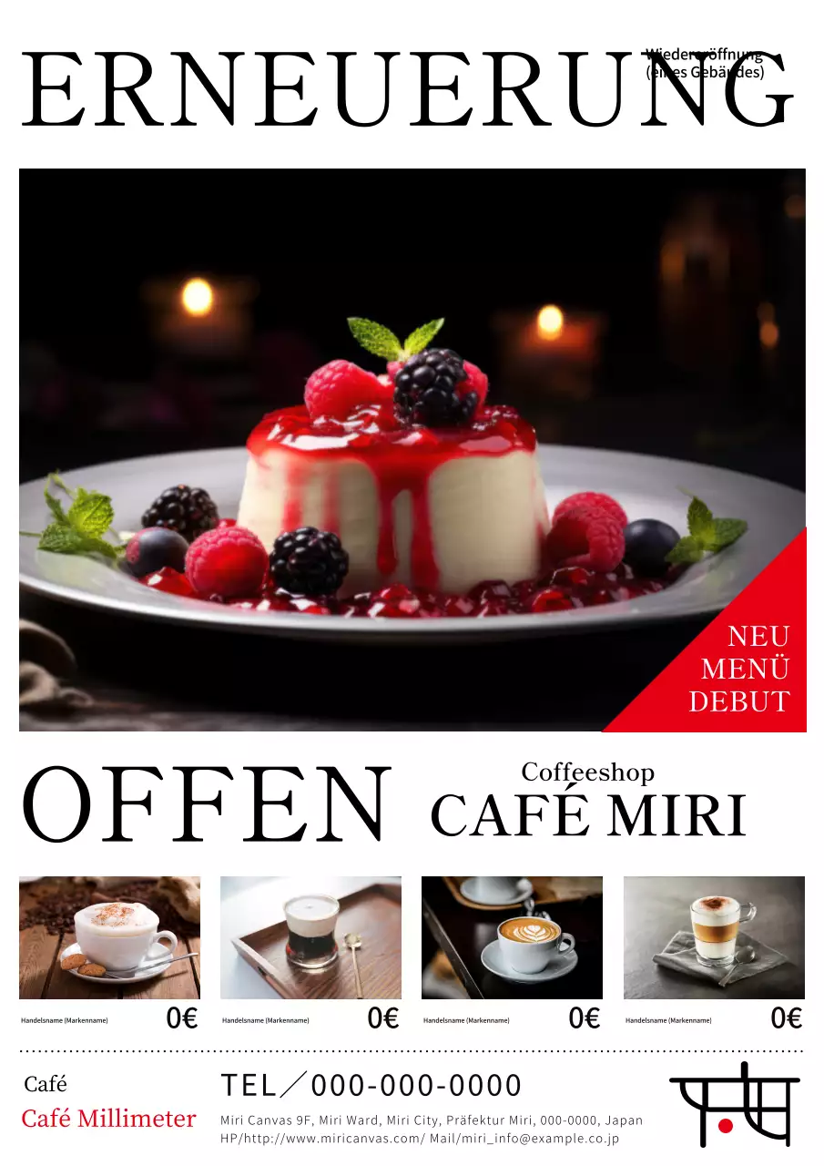 Eine einfache weiße Werbung für die Wiedereröffnung eines Cafés