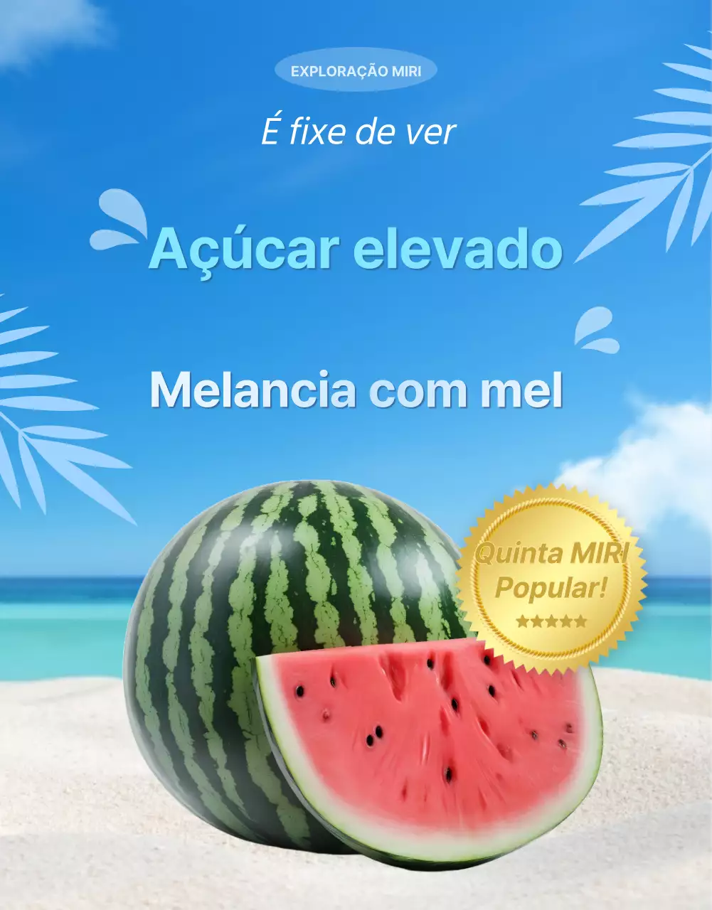 Promover os frutos naturais da época de verão em azul e branco