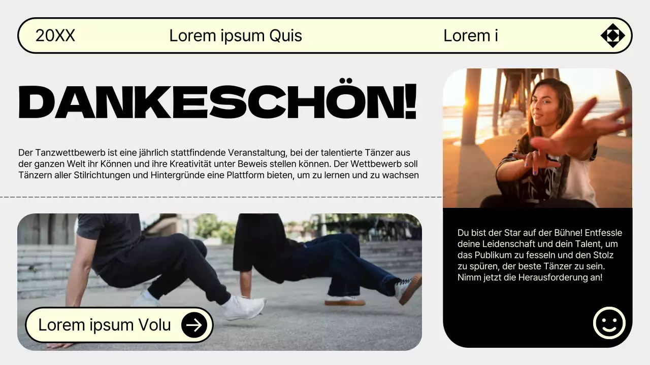 Werben Sie für Ihr Tanzvorsprechen in den Trendfarben Grau und Gelb