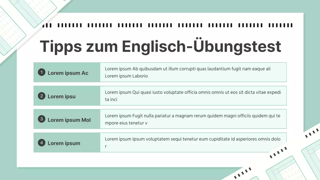Abstrakte Ressourcen für kostenlose Englisch-Praxistests