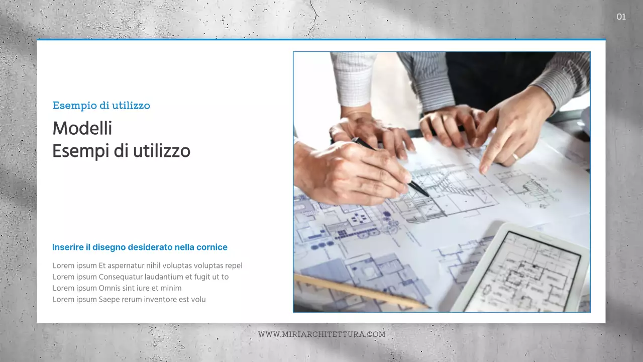 Briefing di design architettonico semplice in blu e grigio