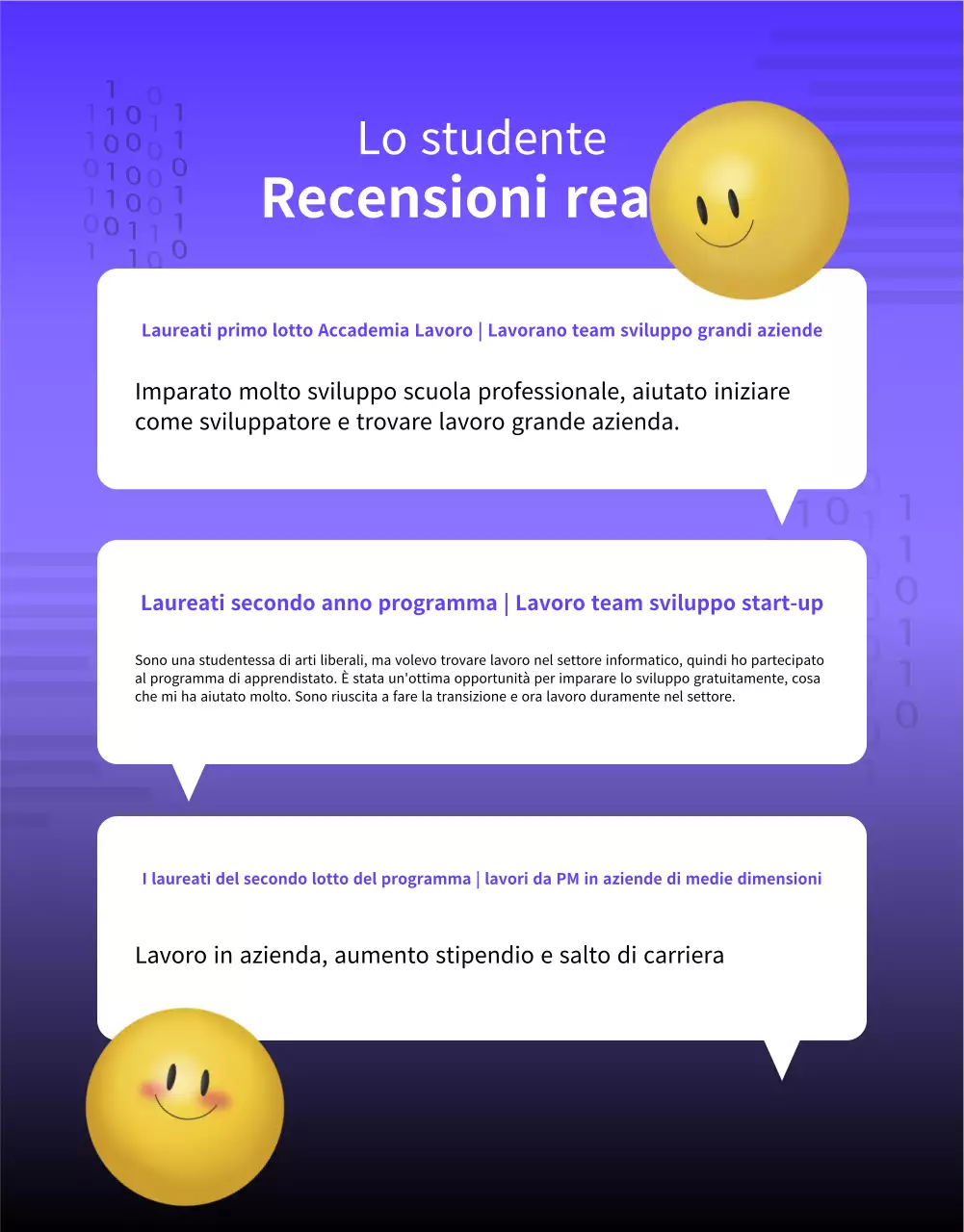 Un semplice avviso di reclutamento per laureati, in viola e nero.