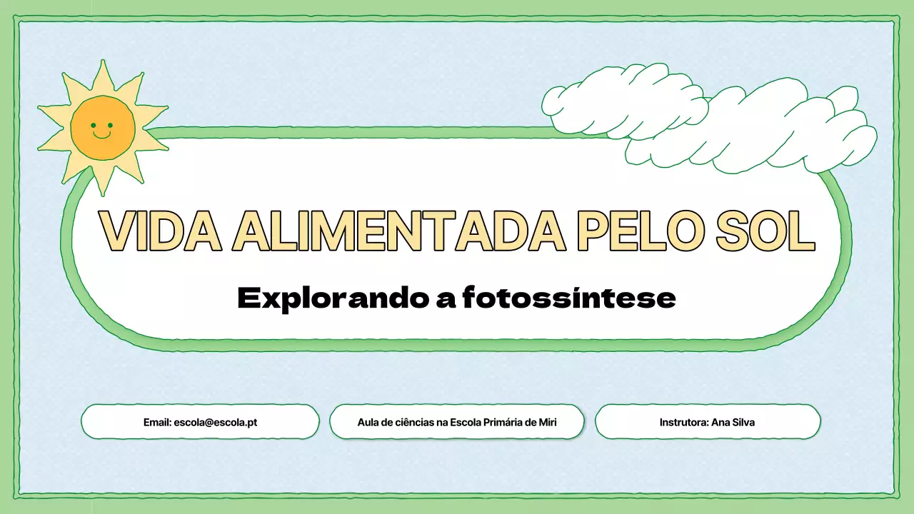 Recursos educativos sobre fotossíntese em azul claro e chartreuse