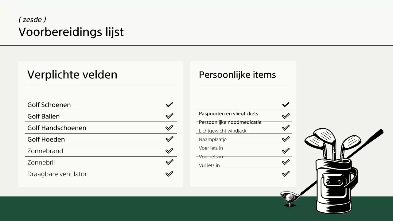 Een moderne golfreisgids in kaki en ivoor