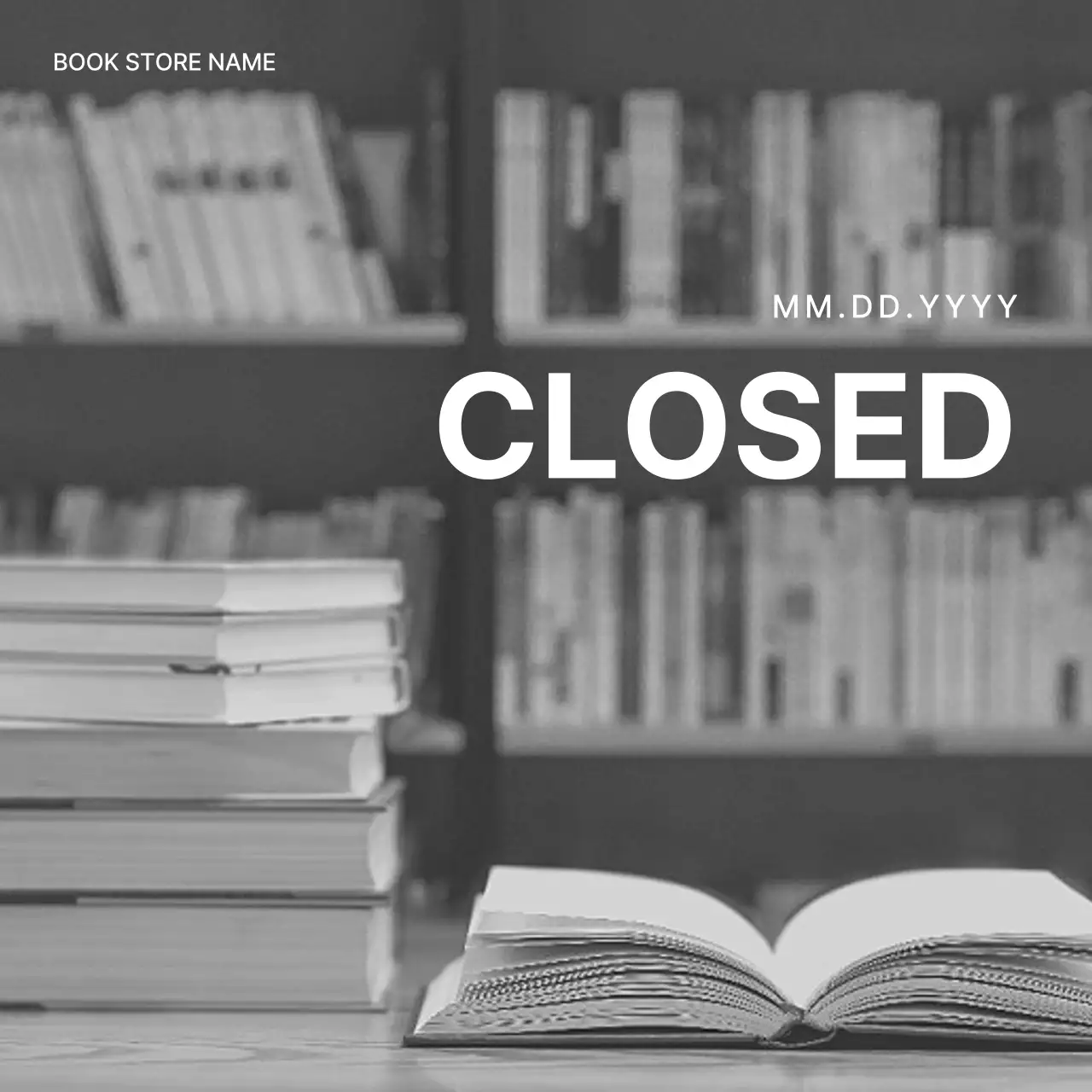 Grey Minimal Bookstore Notice Social Media Post