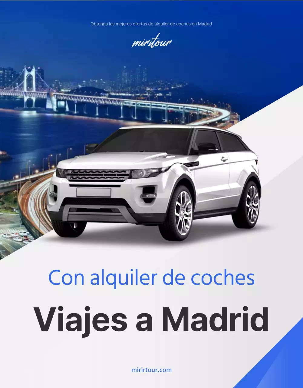 Anuncio sencillo de agencia de viajes de alquiler de coches en azul y naranja