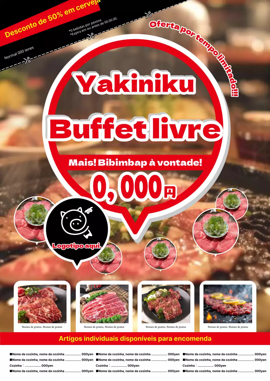 Anúncio simples de carne à discrição com um cupão vermelho e branco