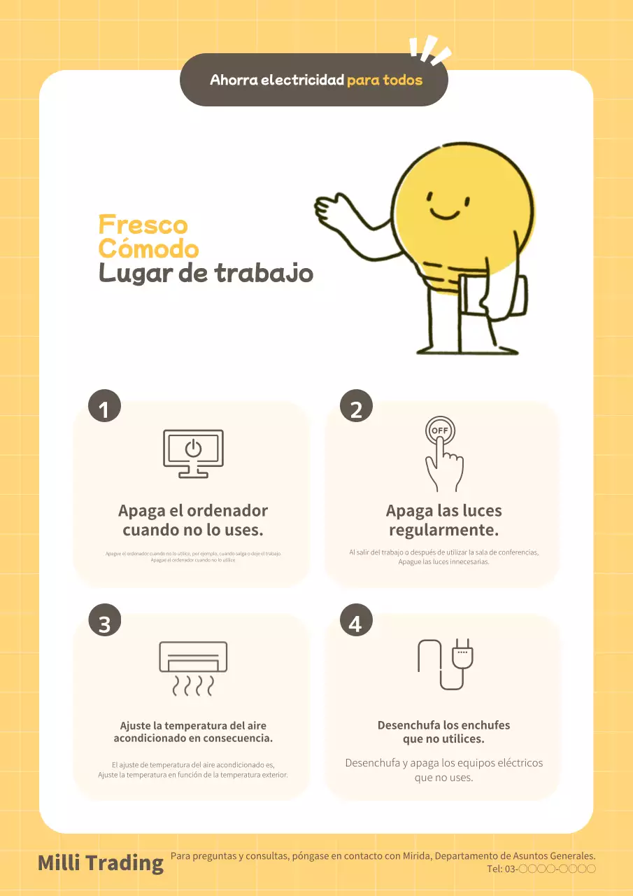 Sencilla campaña en blanco y amarillo para pedir colaboración en el ahorro de electricidad