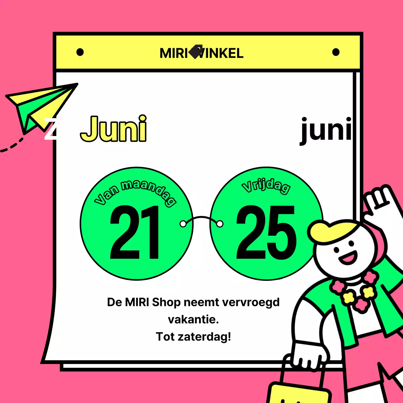 Kitscherige aankondigingen voor de zomervakantie in warm roze en fluorescerende kleuren