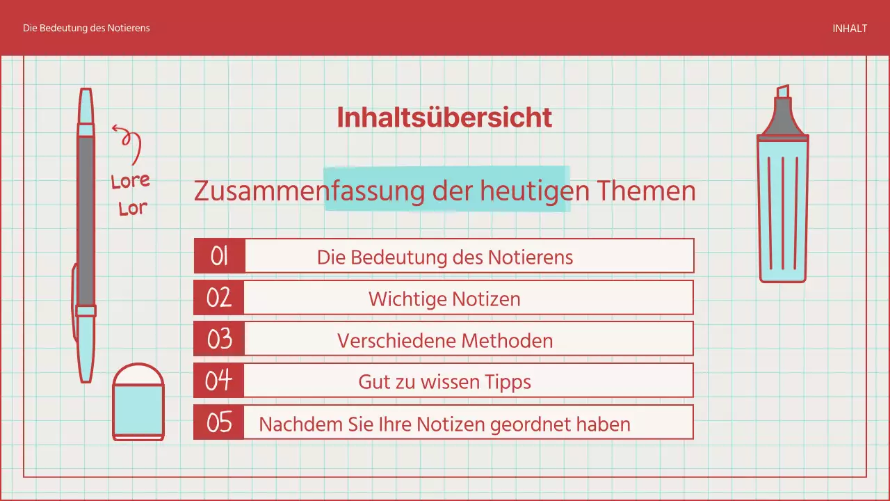 Ein Leitfaden für einfache Notizen in Hellblau und Blau