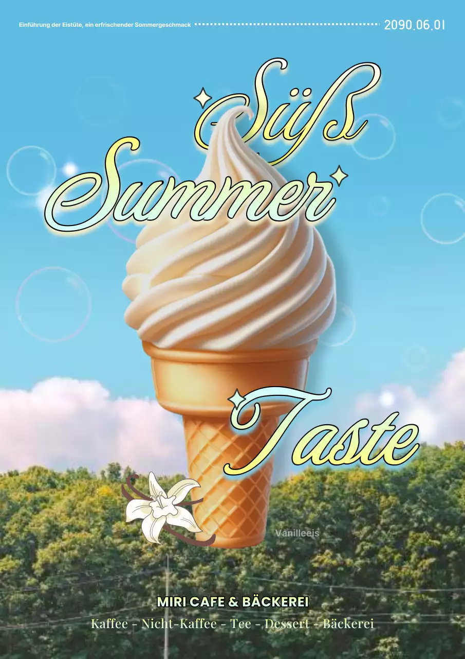 Werbung für ein Retro-Sommermenü in Grün und Hellblau