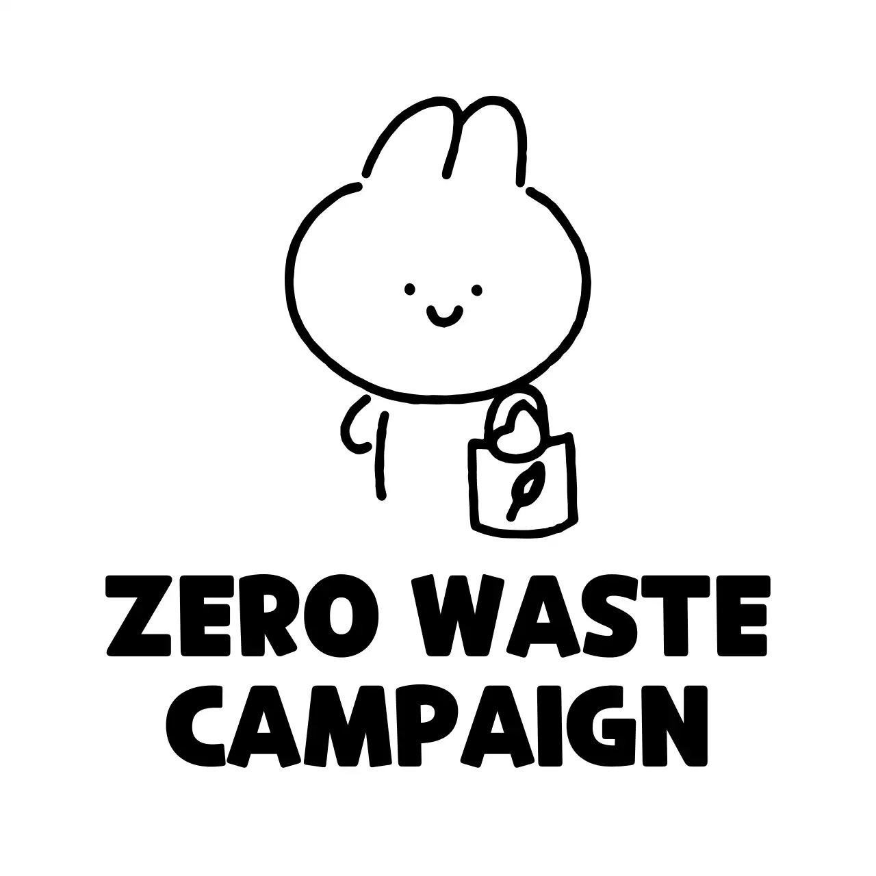 エコバッグを持ったウサギのイラストが描かれた、かわいい雰囲気のゼロウェイストキャンペーン。