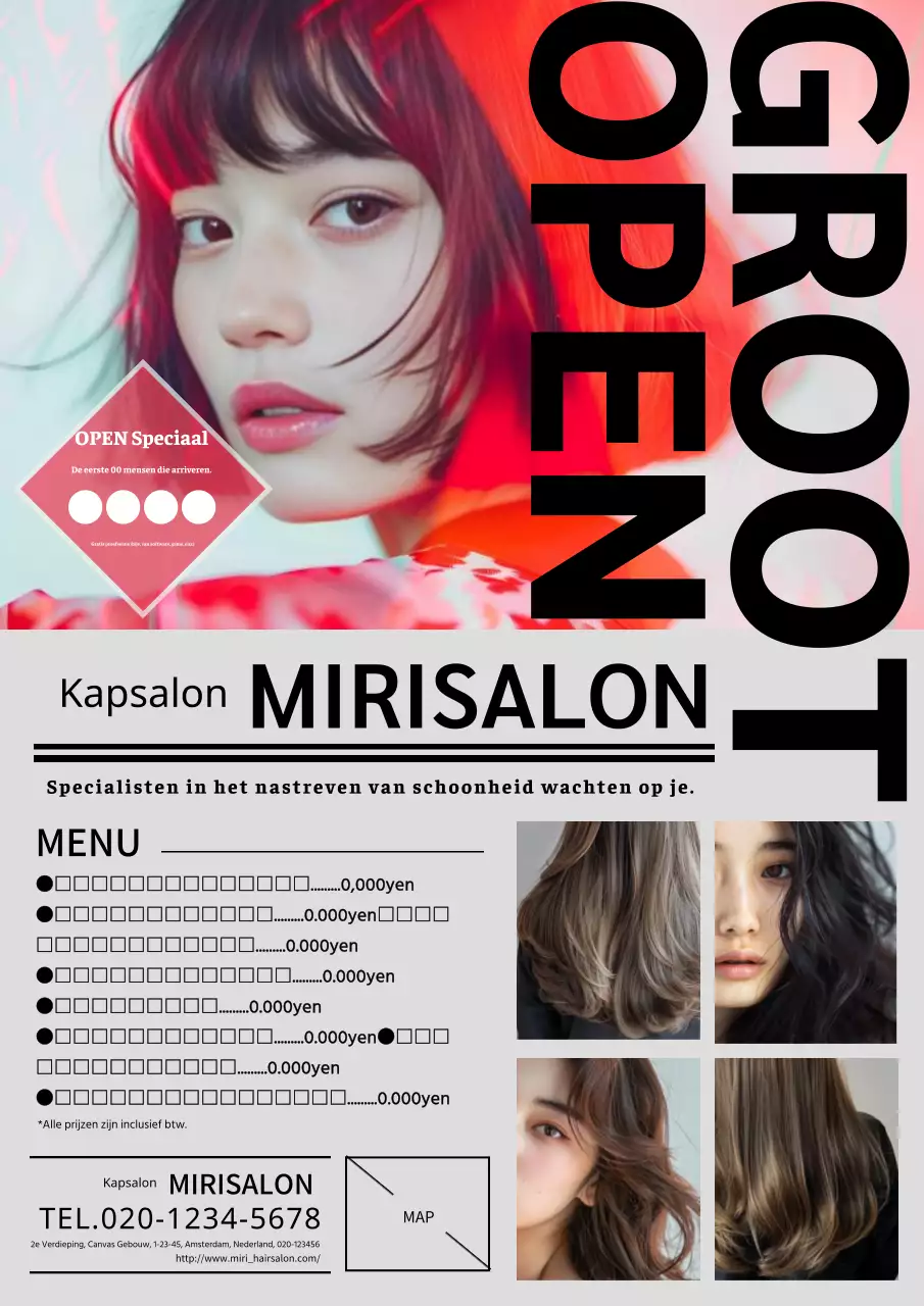 Moderne en eenvoudige kapsalonreclame in rood en grijs