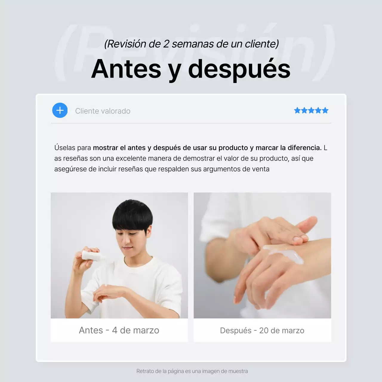 Promover las revisiones de moda en azul y gris