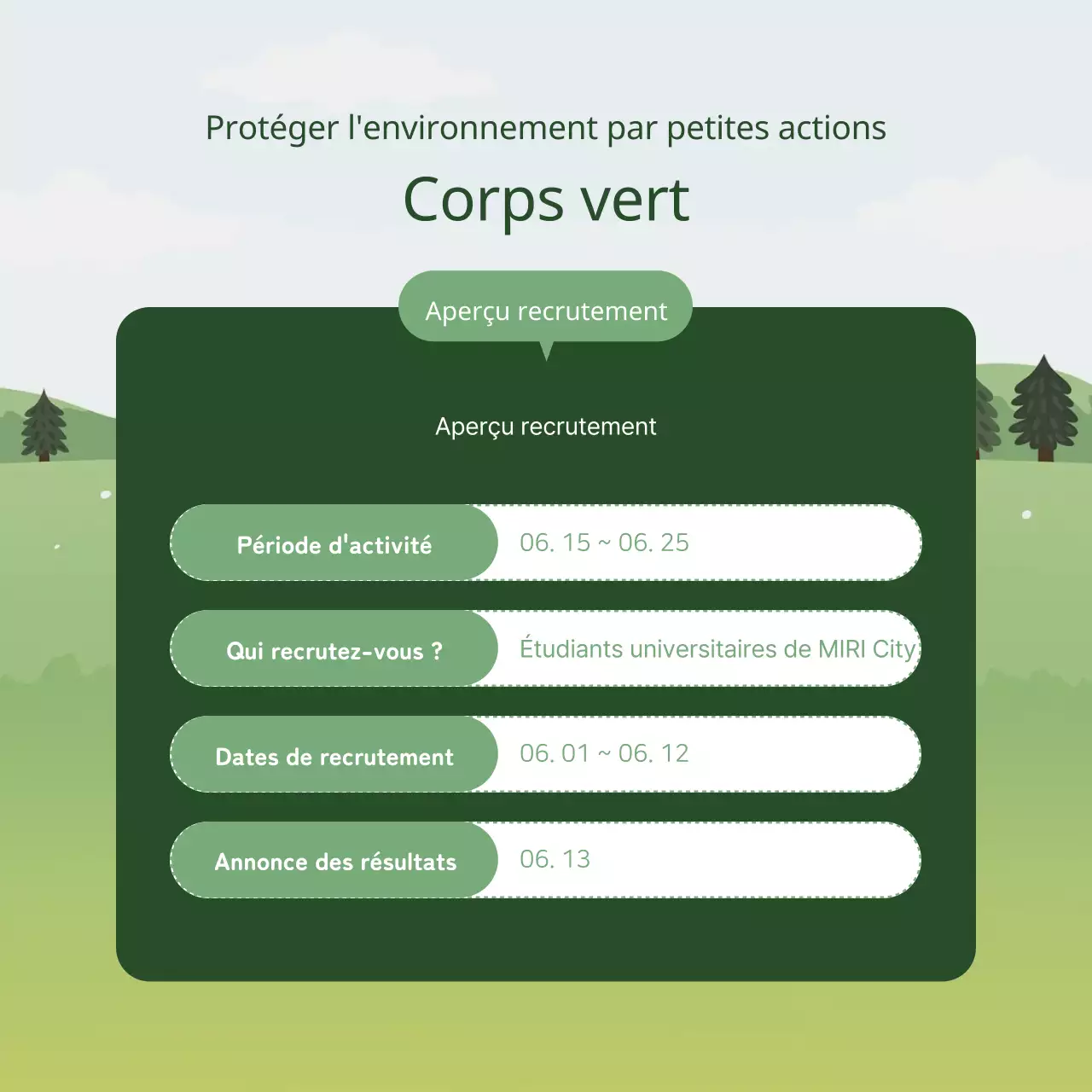 Une description simple, en vert et blanc, du recrutement d'étudiants bénévoles dans les établissements d'enseignement supérieur