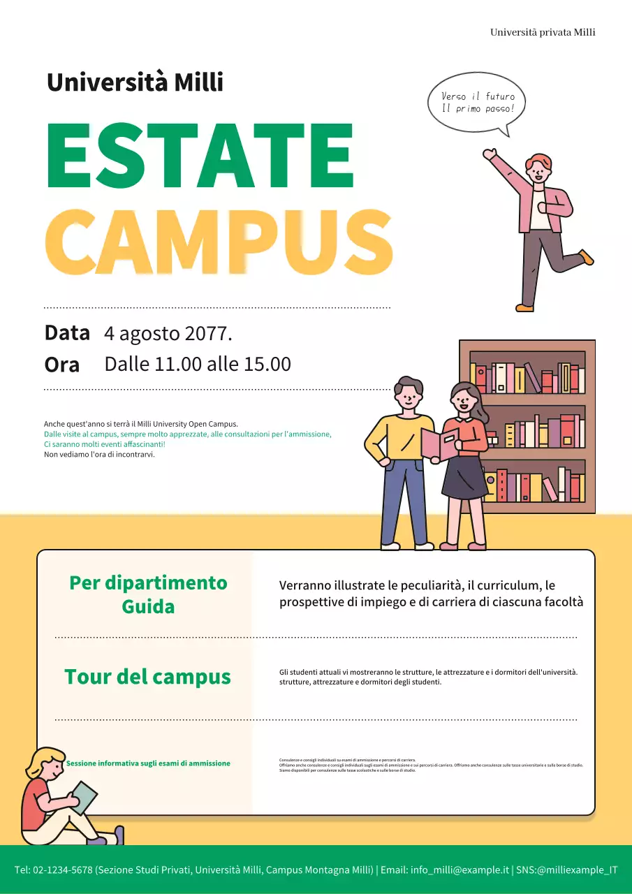Adorabile volantino giallo e verde dell'università aperta!
